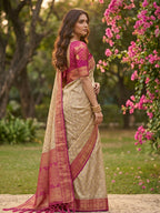 Shree Shyam Fashion Chiku With Pink Cotton Saree | Grocsy