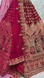 Jyoti Fashion Women's Rani Pink Velvet Multi Thread Embroidered with Zircon Diamond Wedding Lehenga Choli | Grocsy