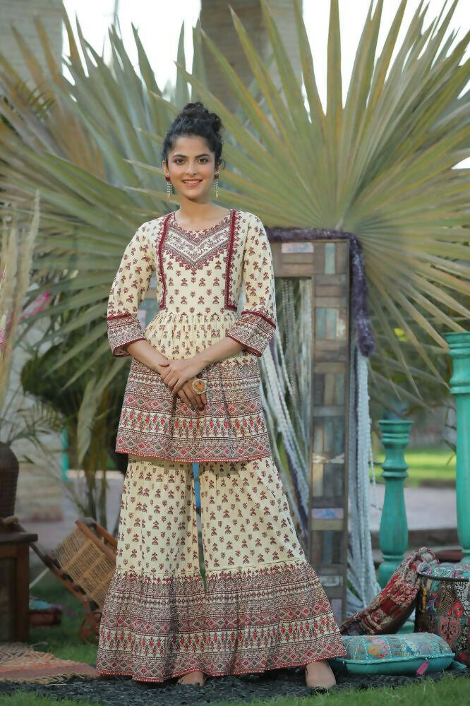 Juniper Women Cream Cambric Printed A-Line Tunic | Grocsy