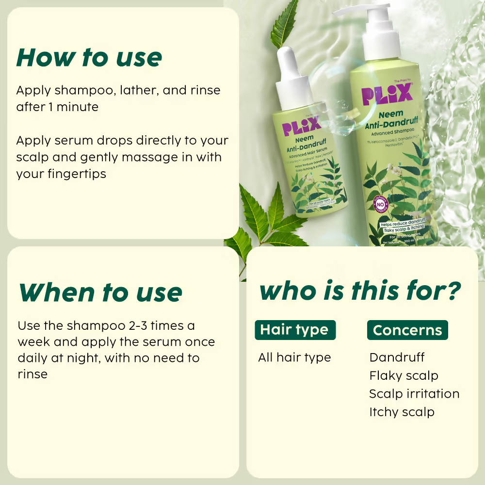 PLIX The Plant Fix Neem Anti-Dandruff Advanced Kit - Shampoo + Serum | Grocsy