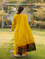 Nikhaar Yellow Embroidered Art Silk Stitched Straight Cut Kurta Palazzo Dupatta Readymade Suit | Grocsy
