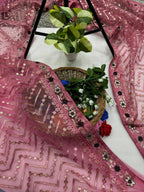 Vastranavya Butterfly Net Designer Chain Stitch Embroidery Work with Foil Thread & Stone Work Saree with Blouse Material - Pink | Grocsy