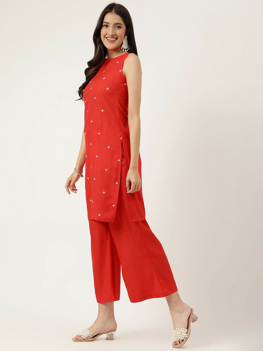 Joban Fashion Red Rayon and Embroidered Work Straight Kurta Bottom Set | Grocsy