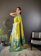 Joban Fashion Green Meenakari Picock Paithani Sarees | Grocsy