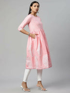 Ahalyaa Womens Pink Pure Cotton Printed Kurtas | Grocsy