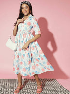 Myshka Women Multi Floral Rayon A-Line V-Neck Dress | Grocsy