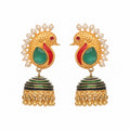 Nuyug 22K Gold Plated Pearls Studded Contemporary Shaped Enamel Jhumkas | Grocsy