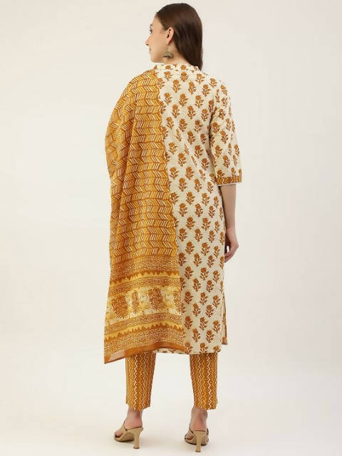 FIORRA Women's Yellow Cotton Straight Kurta Pant With Dupatta | Grocsy