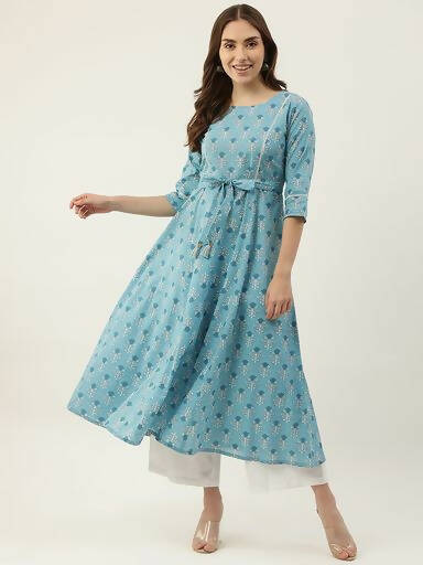 FIORRA Women's Sky Blue Cotton Kurta | Grocsy