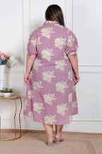 Miravan Plus Size Womens Lavender Floral Printed A-Line Maxi Dress | Grocsy
