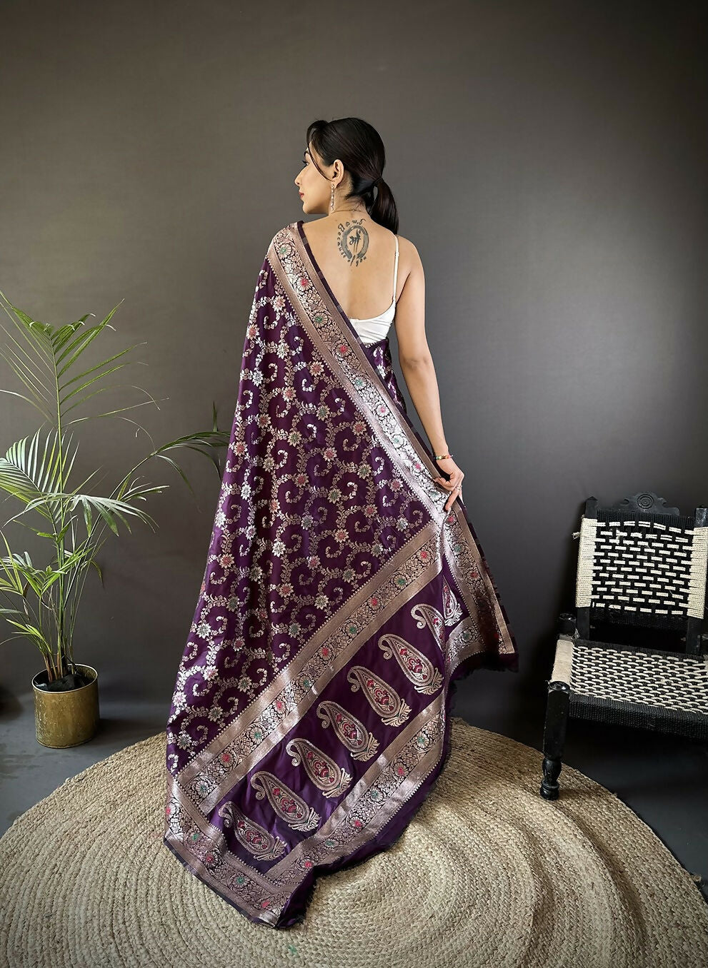 Joban Fashion Purple Meenakari Banarasi Silk Sarees | Grocsy