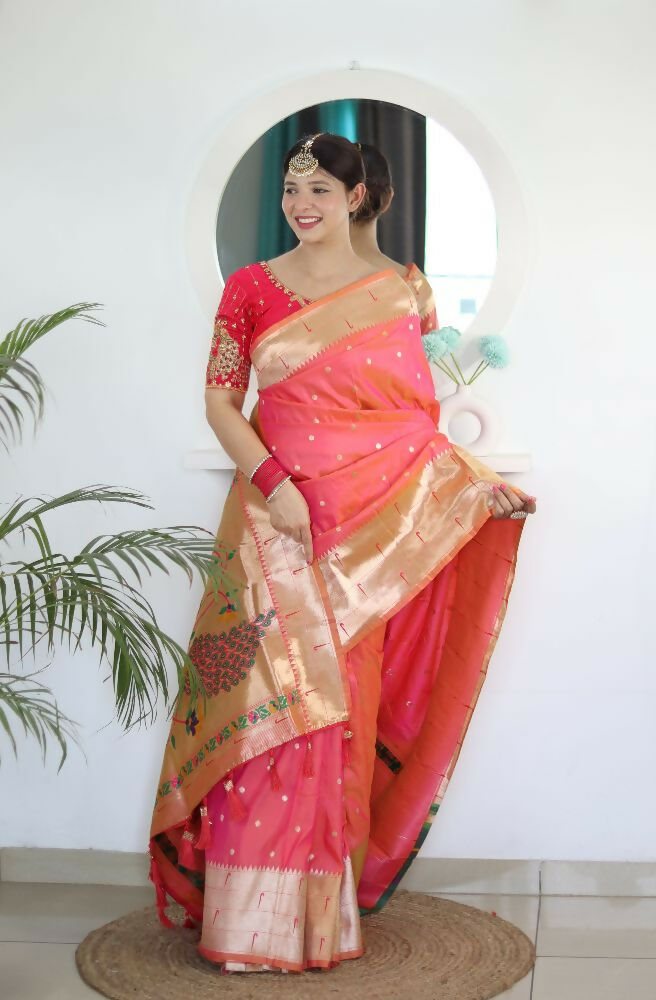 Gajri Woven Jacquard Designer Embroidery Work Party Wear Saree - Parampara | Grocsy