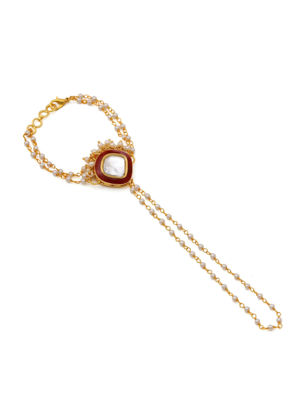 Ruby Raang Gold Red Meenakari Kundan Haath Phool | Grocsy