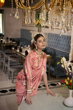 Vastranavya Orange Spectacular Georgette Printed with Pearl Lace Saree with Unstitched Blouse | Grocsy