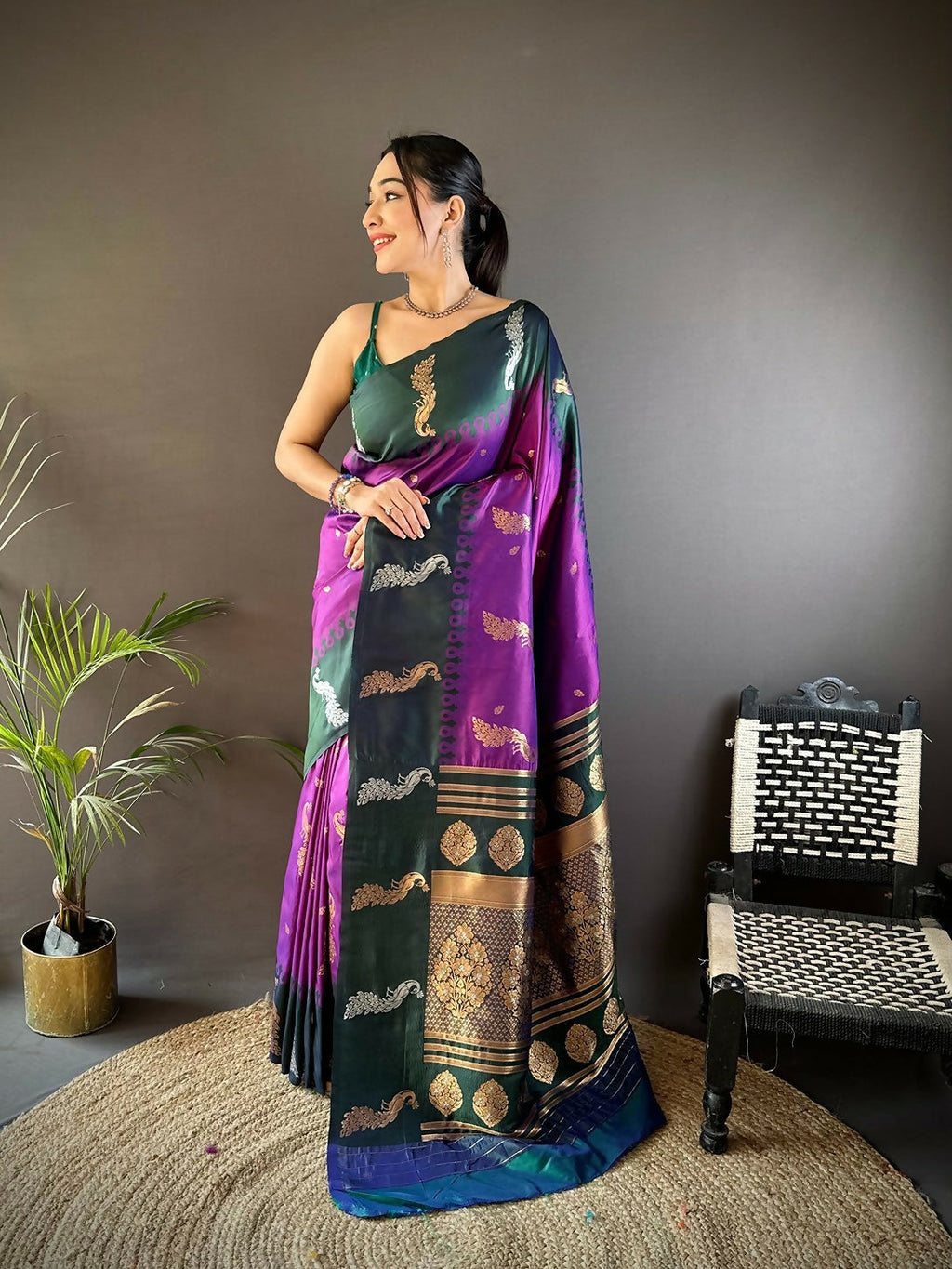 Joban Fashion Green Peacock,Butti Banarasi Silk Sarees | Grocsy