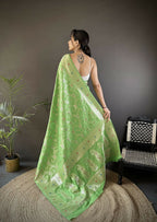 Joban Fashion Pista Green Meenakari Banarasi Silk Sarees | Grocsy