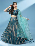 House of Panchhi Teal Pure Georgette Sequinse Work Lehenga & Blouse with Dupatta | Grocsy