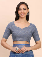 Shree Shyam Fashion Linen Cotton Indigo Blue Saree | Grocsy