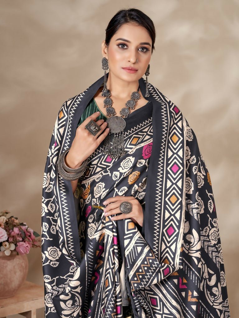 Aayaa Designer Winter Collection Printed Saree With Shawl - Multi Color | Grocsy