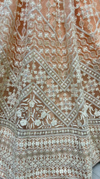 Jyoti Fashion Women's Peach Net Patterned Thread Embroidered with Sequins Wedding Lehenga Choli | Grocsy