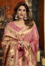Monjolika Fashion Blush Pink Kota Silk Blend Paithani Saree with Meenakari Floral Bootis | Grocsy