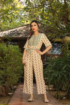 Juniper Women Ivory Rayon Printed Straight Jumpsuit | Grocsy