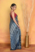 Very Much Indian Modal Silk Ajrakh Handblock Printed Natural Dyes Sleek Border Saree - Powder Blue | Grocsy