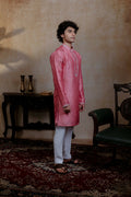 Falling Raw Silk Pink Prism Motif Kurta Set By Hilo Design | Grocsy
