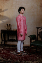 Falling Raw Silk Pink Prism Motif Kurta Set By Hilo Design | Grocsy