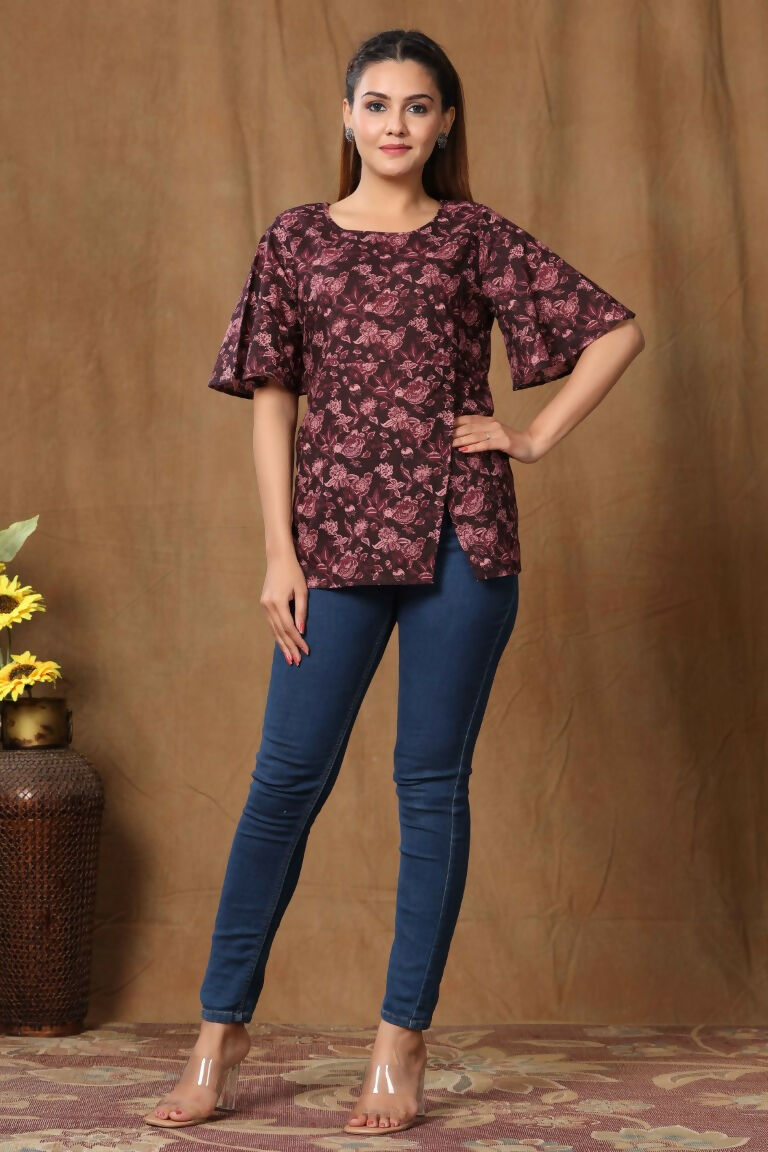 Miravan Women's Cotton Floral Print Straight Kurti | Grocsy