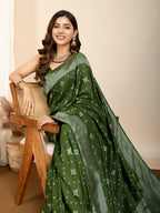 Olive Soft Silk Woven Meenakari Designer Saree - Vedanti | Grocsy