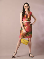 Myshka Women's Multi Printed Shawl Neck Party Top With Skirt Co-ord set | Grocsy
