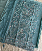 KC Beautiful Sky Blue Chiffon Silk Hand Embroidery Suit For Women | Grocsy