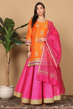 Joban Fashion Orange Silk Lehenga Set | Grocsy