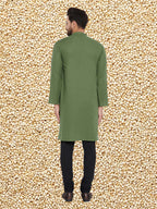 Even Apparels Men's Solid Green Linen Kurta | Grocsy