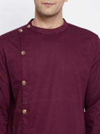 Even Apparels Maroon Pure Cotton Men's Sherwani Kurta With Asymetrical Cut | Grocsy