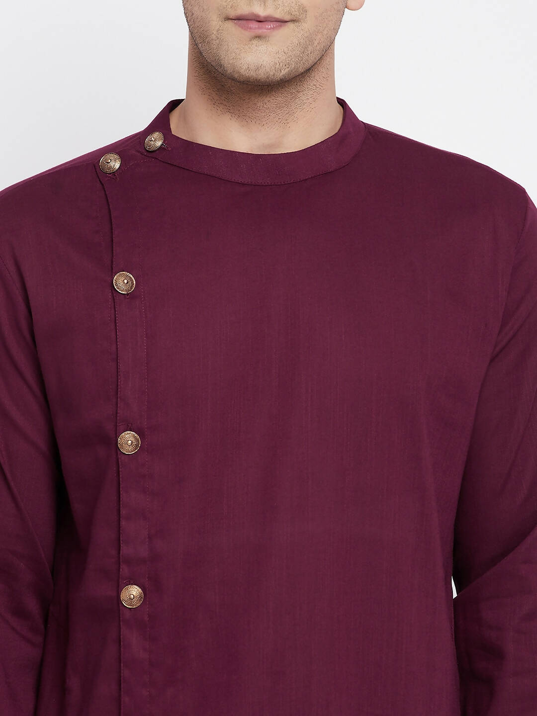 Even Apparels Maroon Pure Cotton Men's Sherwani Kurta With Asymetrical Cut | Grocsy