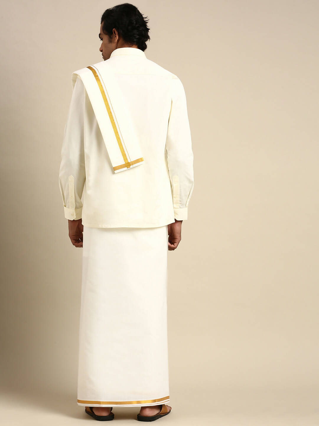 Ramraj Cotton Mens Premium Wedding Cream Dhoti with shirt Bit & Towel Set | Grocsy
