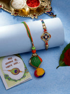 NVR Women & Men Set of 2 Multicolor Beaded Bhaiya Bhabhi Rakhi With Roli Chawal & Chocolate | Grocsy
