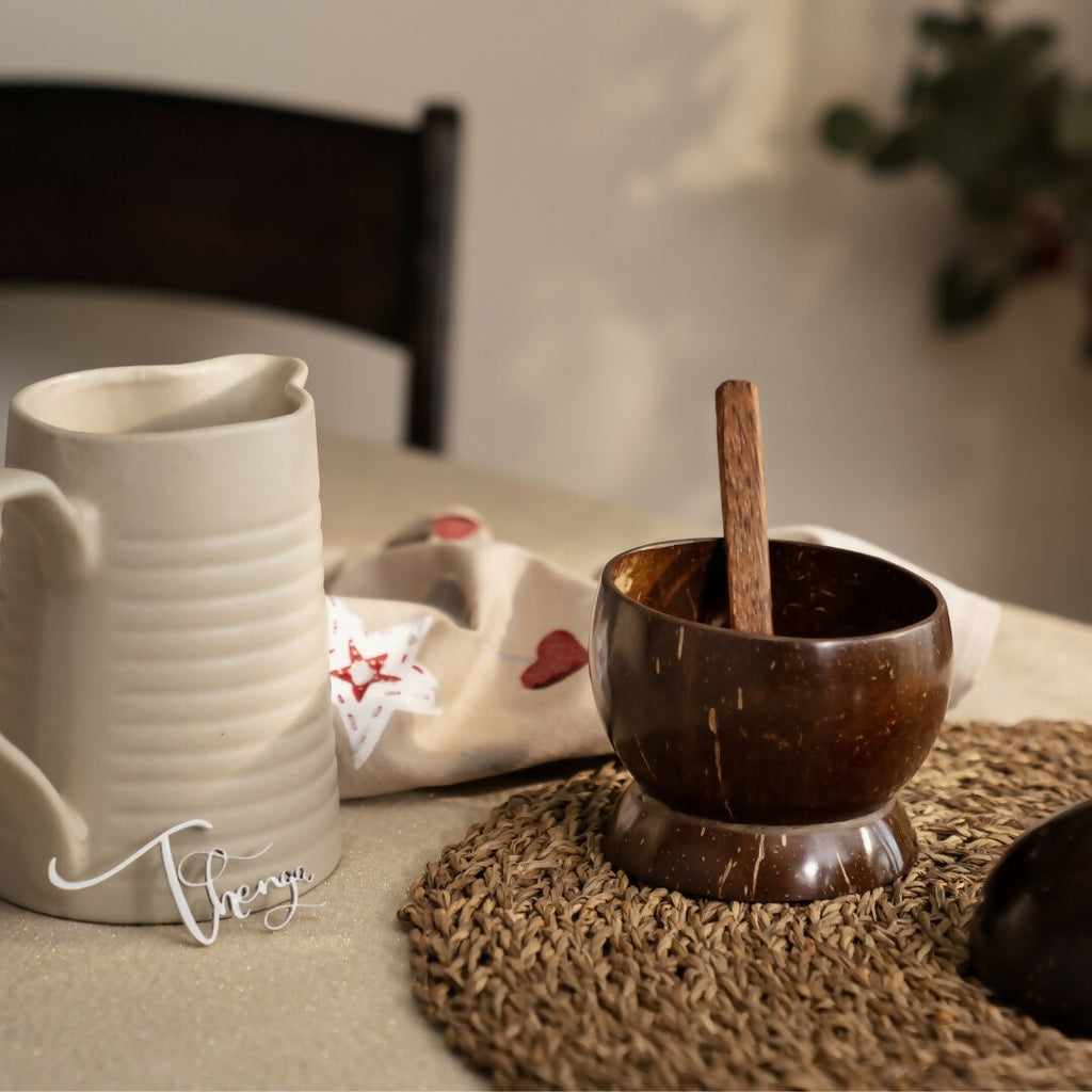 Thenga Coconut Shell Artisan Soup Bowl & Soup Spoon | Grocsy