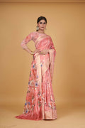 Peach Cotton Silk Digital Printed Saree With Unstitched Blouse Piece - Alisha | Grocsy