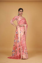 Peach Cotton Silk Digital Printed Saree With Unstitched Blouse Piece - Alisha | Grocsy