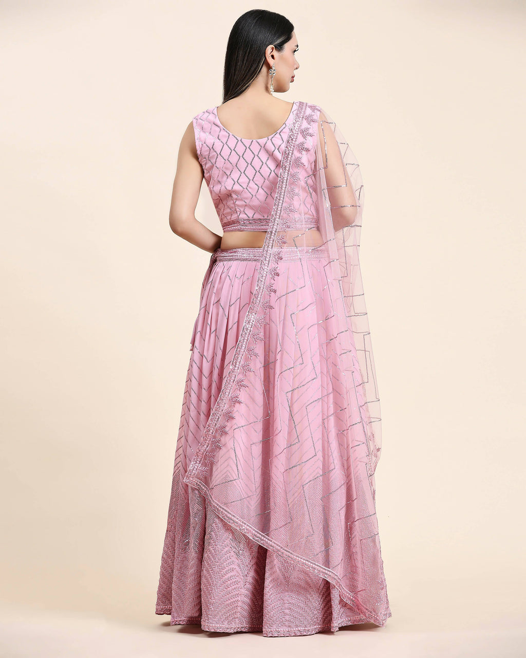 Pink Pure Viscose Georgette Sequence Embroidery work Lehenga Choli with Dupatta - Aakriti | Grocsy