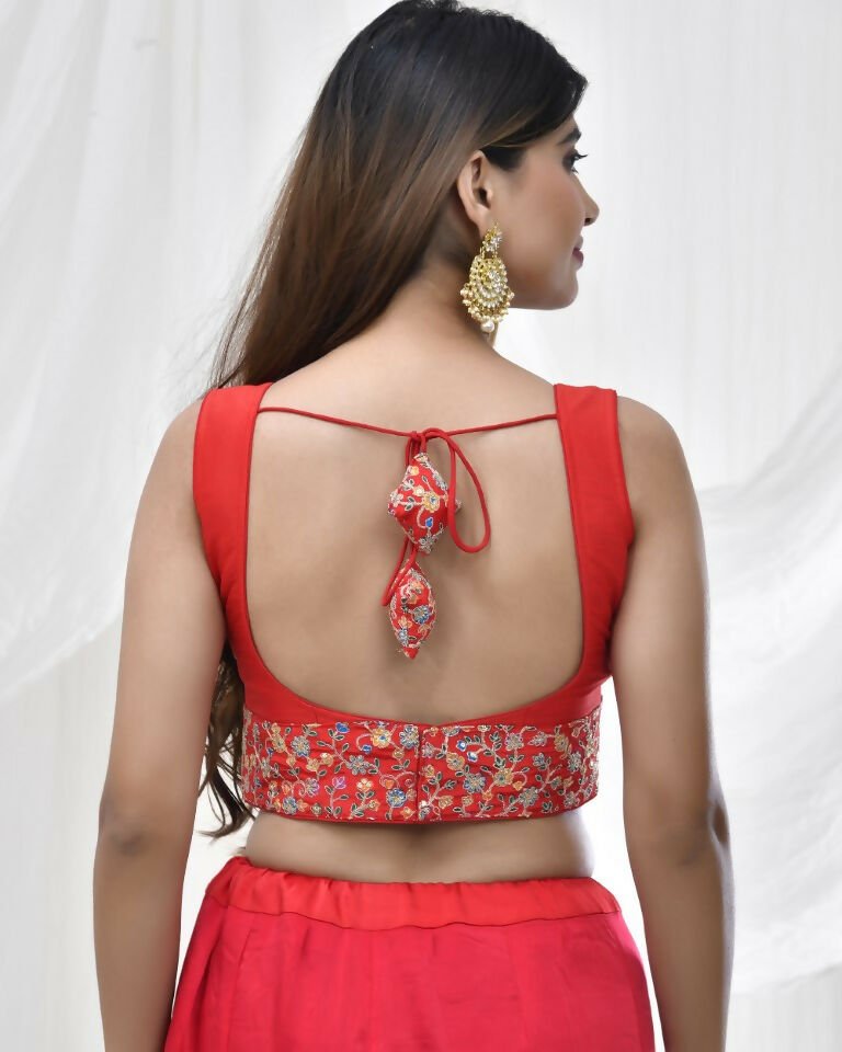 Amodini Designer Studio Red Blouse with Embroidered Waitband | Grocsy