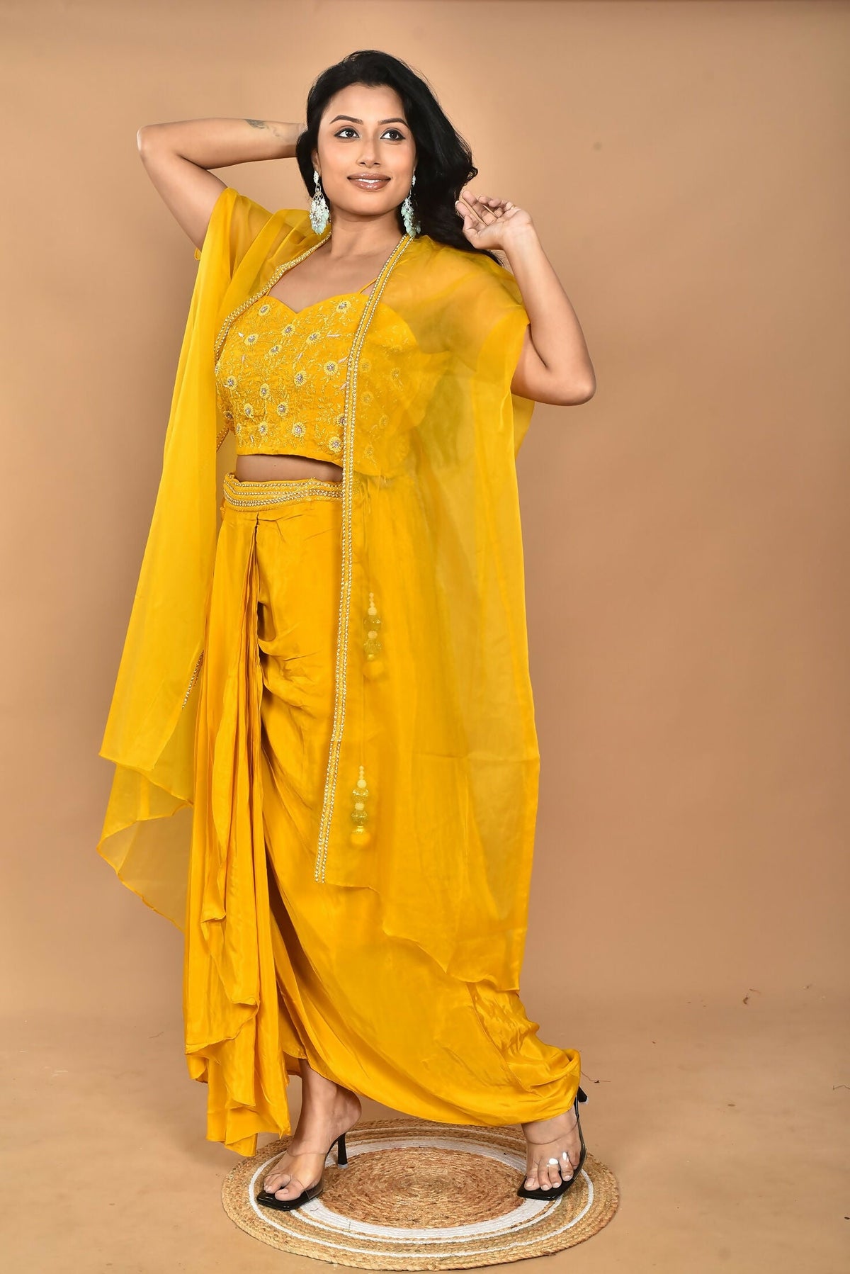 Morchari Women Hand Embroidery Crop Top-Yellow | Grocsy