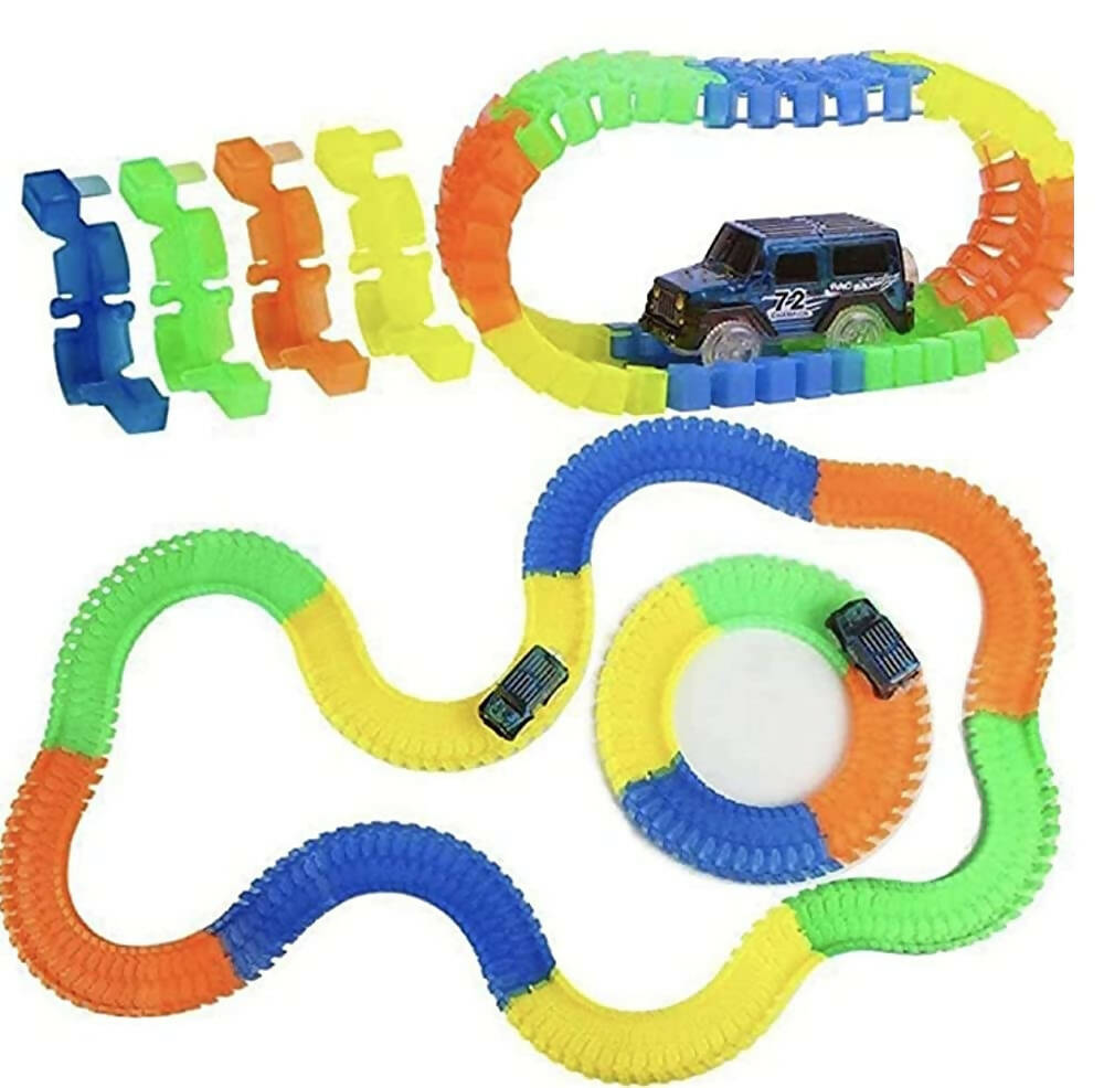Kipa 2 Magic Race car with 238 Bend Flex and Glow Tracks, Plastic Magic 14 Feet Long Flexible Tracks Car Play Set for Kids (Multi Color) | Grocsy