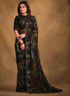 Black Zari Jacquard Print Designer Saree with Unstitched Blouse - Norita Mahitha | Grocsy