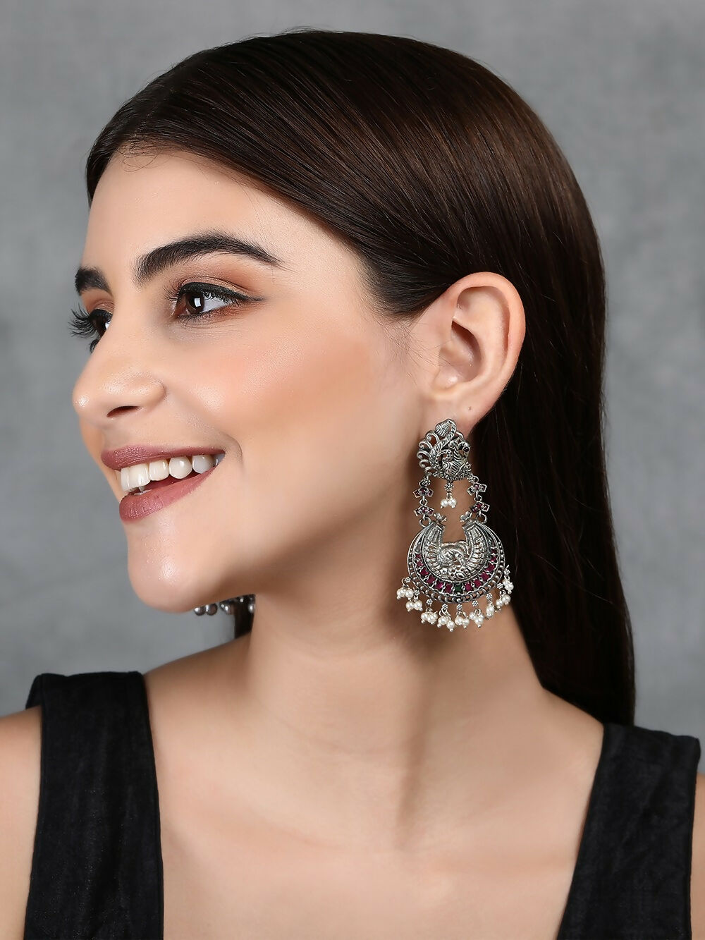 Joban Fashion Women Red Stones Silver Tone Brass Earrings | Grocsy