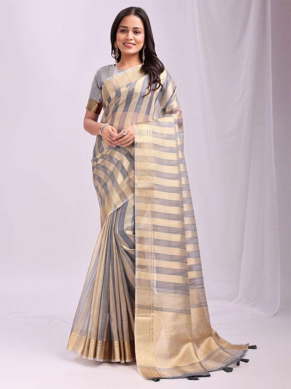 Shree Shyam Fashion Organza Grey Saree | Grocsy