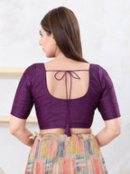 Joban Fashion Wine Dupion Silk Elbow Sleeveless Front Open Blouse | Grocsy